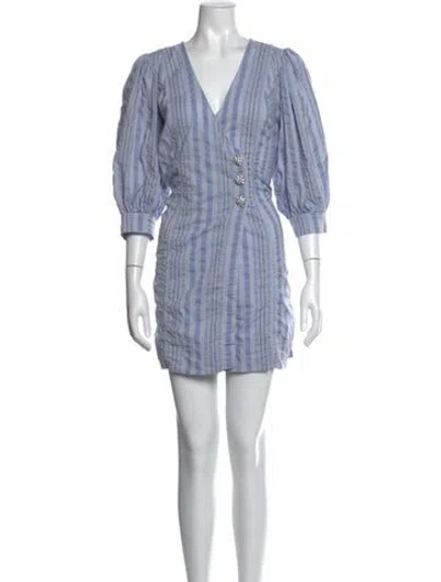 Pre-owned Ganni Striped Mini Dress In Blue