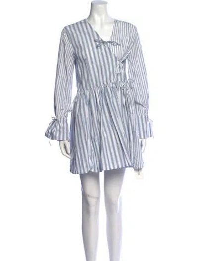 Pre-owned Ganni Striped Mini Dress In Blue/white