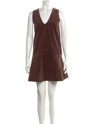 Pre-owned Ganni Striped Mini Dress In Brown