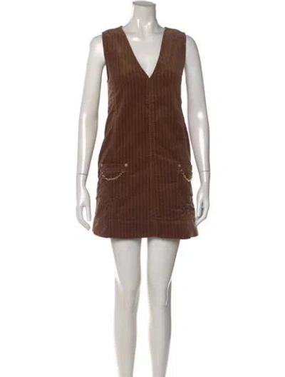 Pre-owned Ganni Striped Mini Dress In Brown