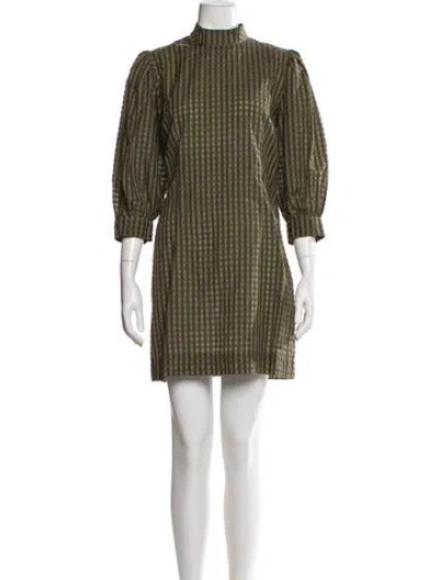 Pre-owned Ganni Striped Mini Dress In Green