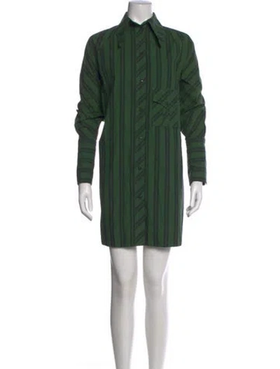 Pre-owned Ganni Striped Mini Dress In Green