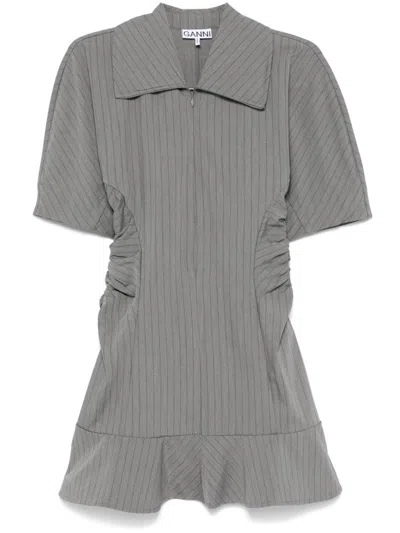 Ganni Grey Striped Suiting Mini Dress