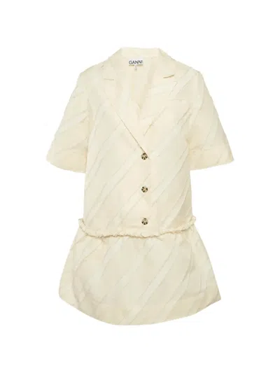 Pre-owned Ganni Striped Mini Dress In Neutral