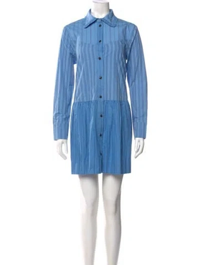 Pre-owned Ganni Striped Mini Dress W/ Tags In Blue