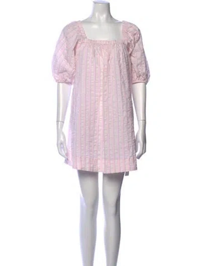 Pre-owned Ganni Striped Mini Dress W/ Tags In Pink