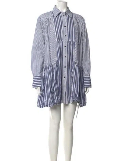 Pre-owned Ganni Striped Mini Dress In White