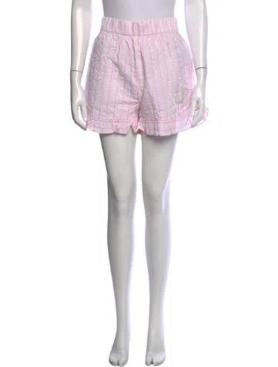 Pre-owned Ganni Striped Mini Shorts W/ Tags In Pink