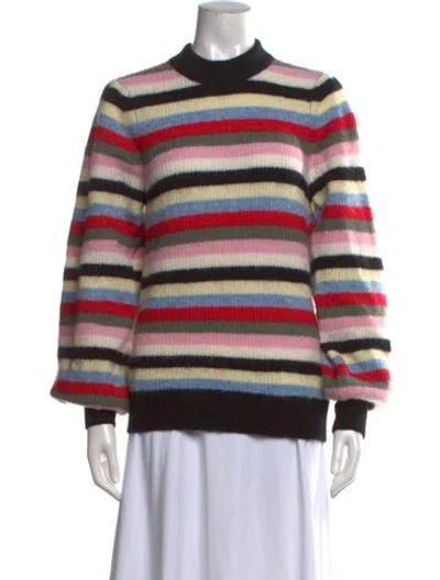 Pre-owned Ganni Striped Mock Neck Sweater In Black