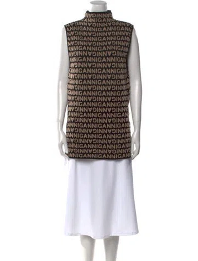 Pre-owned Ganni Striped Mock Neck Sweater In Brown