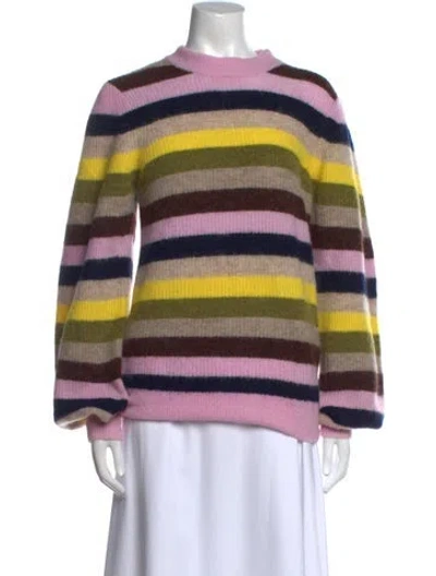 Pre-owned Ganni Striped Mock Neck Sweater In Pink