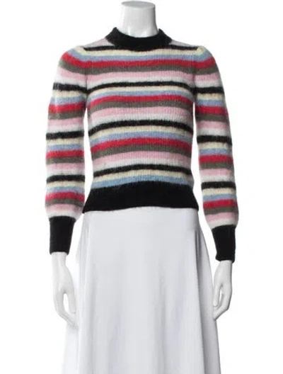 Pre-owned Ganni Striped Mock Neck Sweater In White