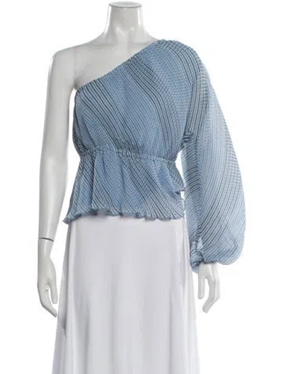 Pre-owned Ganni Striped One-shoulder Blouse In Blue
