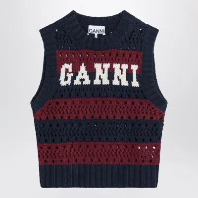 GANNI GANNI STRIPED OPENWORK VEST WITH LOGO INLAY