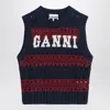 Ganni Striped Openwork Vest With Logo Inlay In Blue