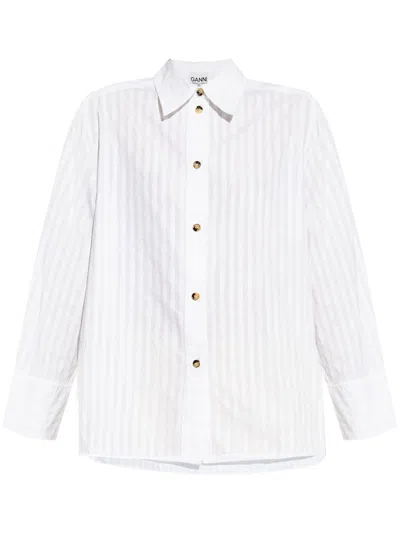 Ganni White Tonal Stripe Oversized Shirt