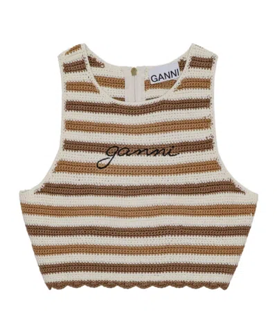 Ganni Striped Organic Cotton Tank Top In White
