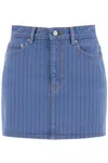 Ganni Striped Overdyed Denim Mini In Blue