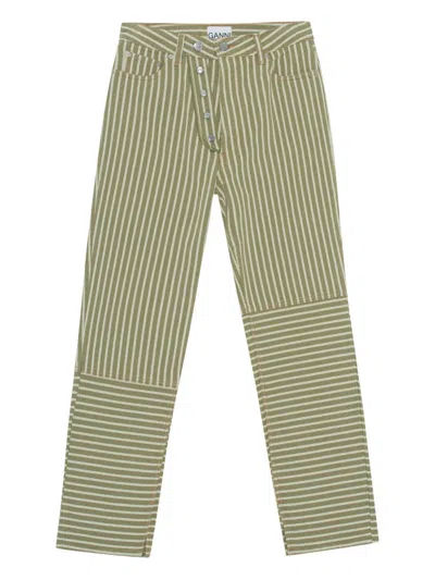 Ganni Striped Panelled Jeans In Green