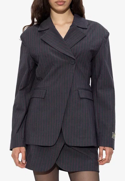 Ganni Striped-pattern Blazer In Gray