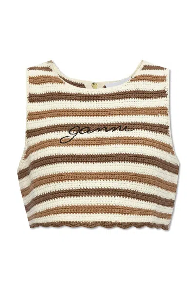 Ganni Striped Pattern Top By  In Brown