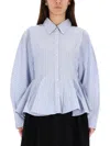 Ganni Stripe Peplum Shirt In Lavender Lustre In Blue