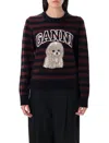 Ganni Graphic Wool Mix Poodle Stripe Crewneck Knitwear Multicolor In Black
