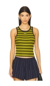 Ganni Striped Soft Cotton Rib Tank Top Golden Cypress In Golden Cypress