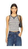 Ganni Womens Sky Captain Striped Ribbed Stretch-cotton Top In Sky Captain