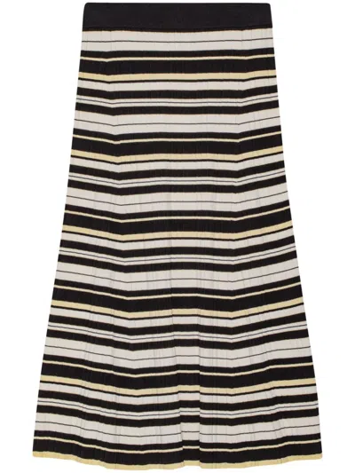GANNI STRIPED RIBBED-KNIT MIDI SKIRT