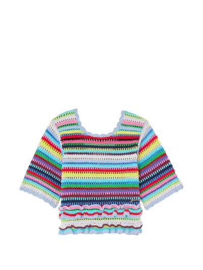 Ganni Striped Ruffled Blouse In Multi