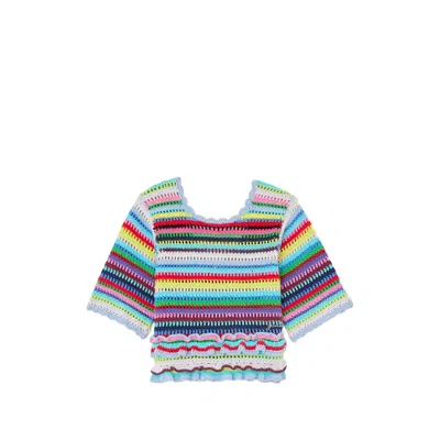 Ganni Striped Ruffled Blouse In Multi