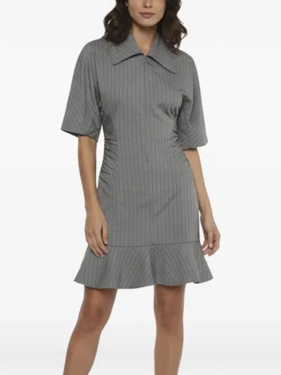 Pre-owned Ganni Striped Ruffled Mini Dress In Grey