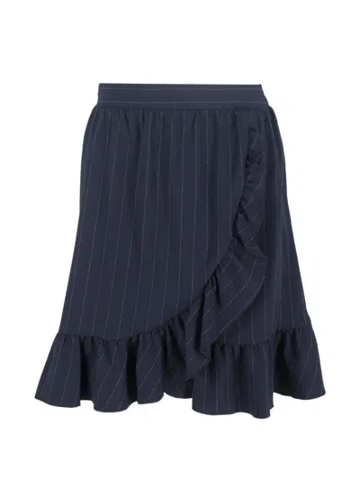 Pre-owned Ganni Striped Ruffled Mini Skirt In Blue