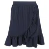 Ganni Striped Ruffled Mini Skirt In Navy Blue Polyester In Blue
