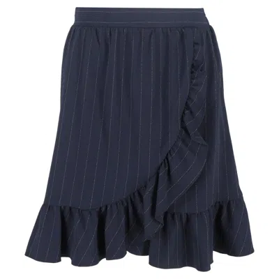 Ganni Striped Ruffled Mini Skirt In Navy Blue Polyester
