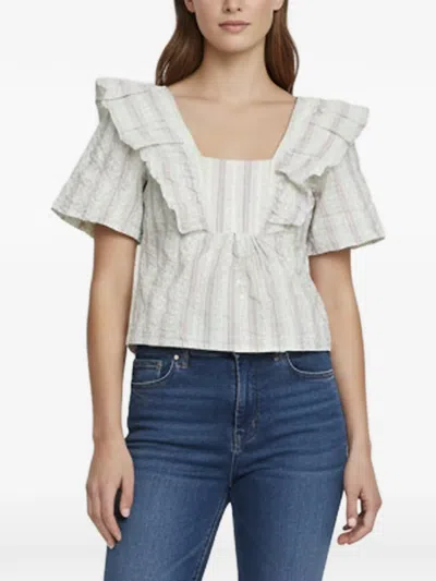 Pre-owned Ganni Striped Ruffled Top In White