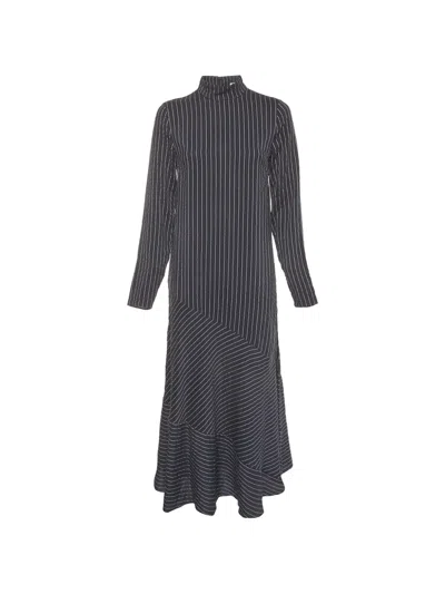 Pre-owned Ganni Striped Seersucker Maxi Dress In Blue