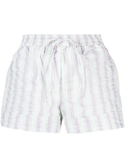 Ganni Striped Seersucker Shorts In White