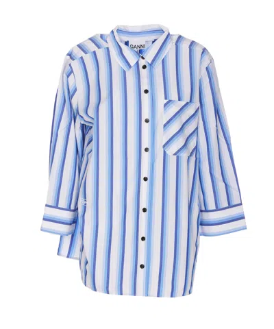 Ganni Striped Shirt In Blu