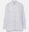 Ganni Multicolor Shirt With All-over Stripes And Logo Patch On The Front In Viscose Blend Woman In Blue