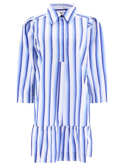 Ganni Mini Striped Shirt Dress In Light Blue