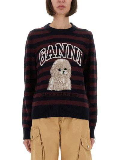GANNI STRIPED SHIRT WITH POODLE