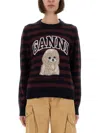 Ganni Graphic Wool Mix Poodle Stripe Crewneck Knitwear Multicolor In Multi