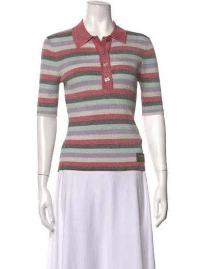 Pre-owned Ganni Striped Short Sleeve Polo In Multicolor