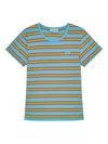 Ganni Striped Cotton-blend T-shirt In Blue