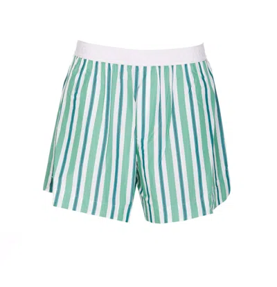 Ganni Striped Shorts In Green