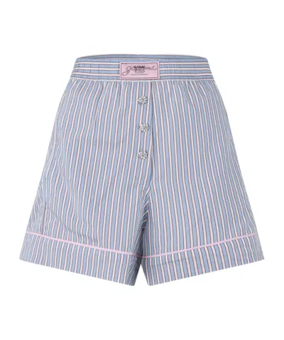 Ganni Striped Shorts In Blue