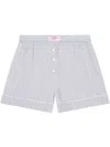 Ganni Violet Shorts With Logo Patch On The Front And All-over Striped Motif In Viscose Blend Woman In White