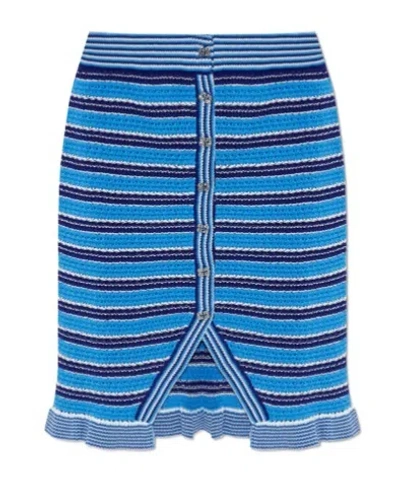 Ganni Striped Ruffled Midi Skirt In Blue